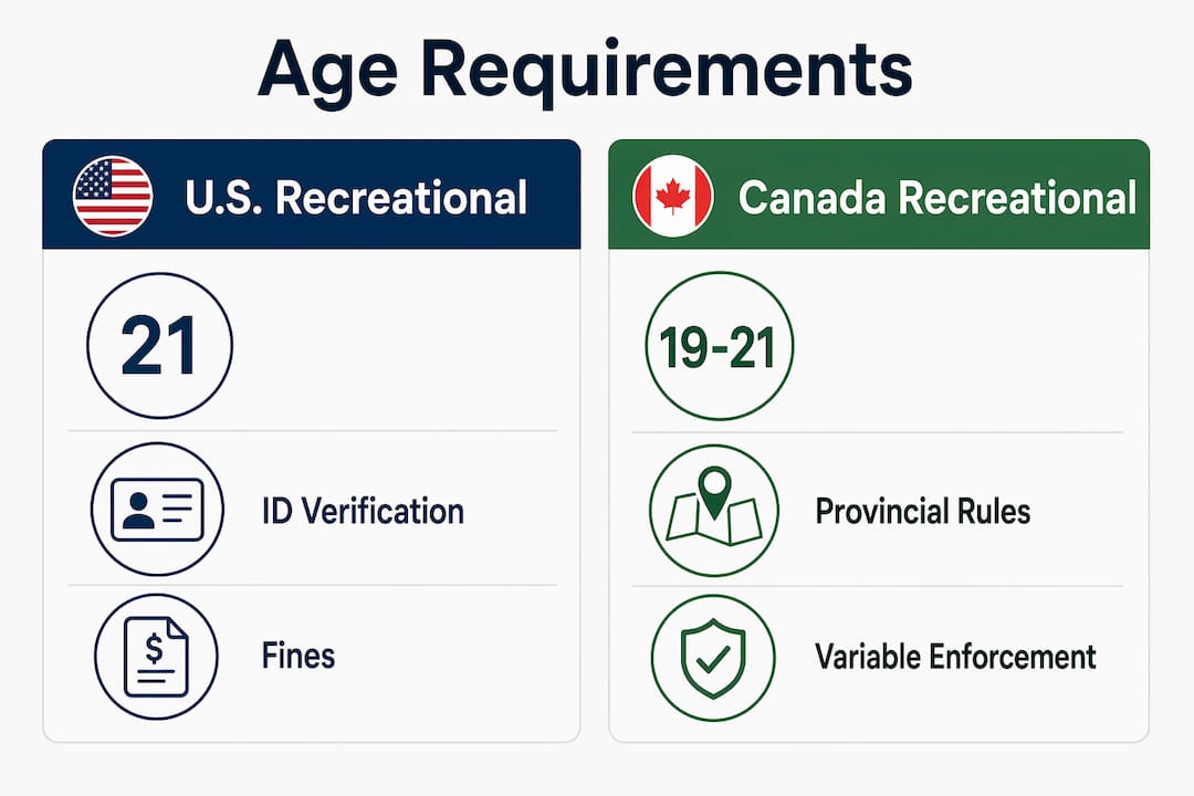 Infographic comparing U.S. and Canadian cannabis age requirements