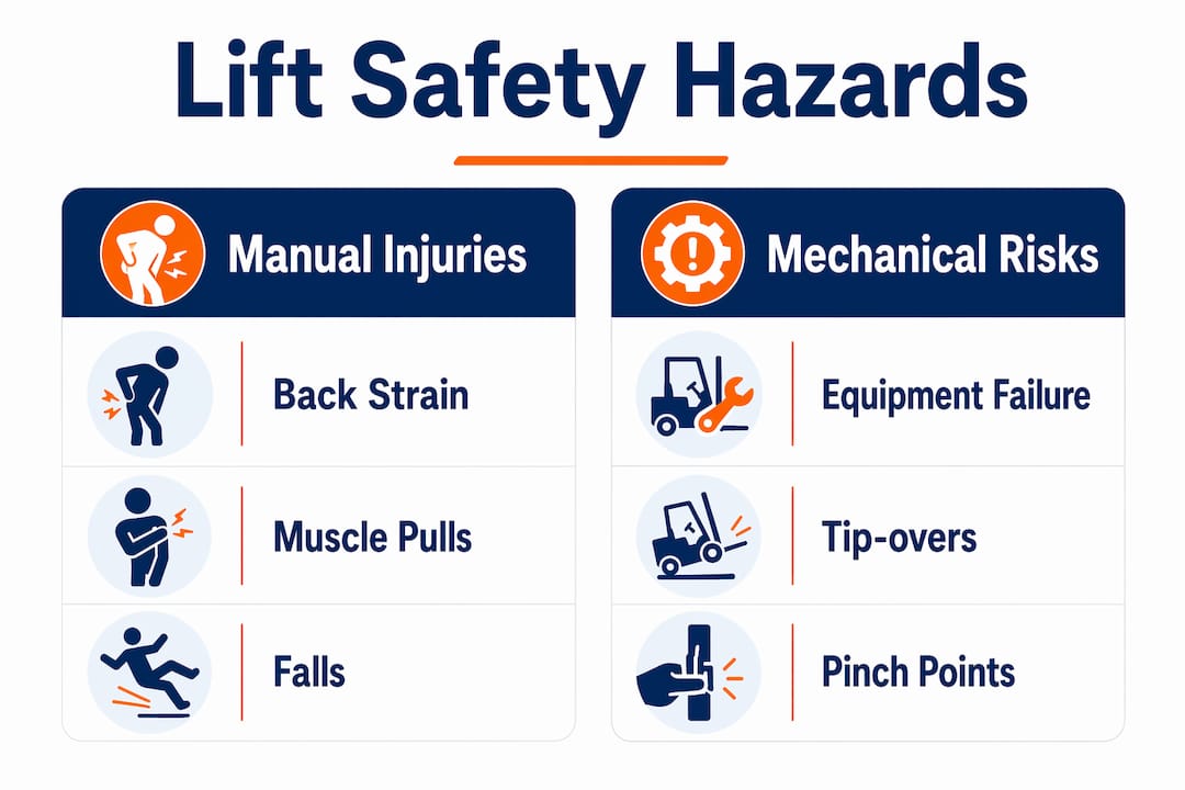 Infographic comparing manual and mechanical lift safety hazards
