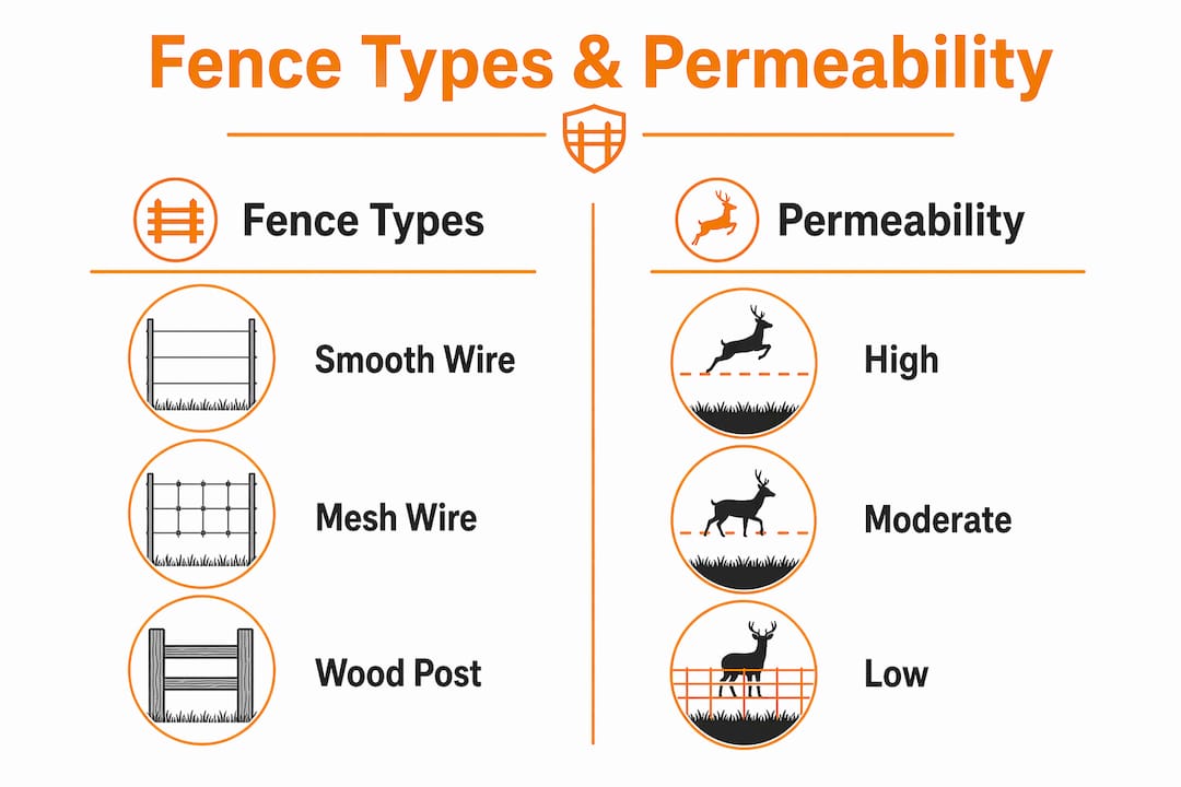 Infographic comparing fence types with permeability levels