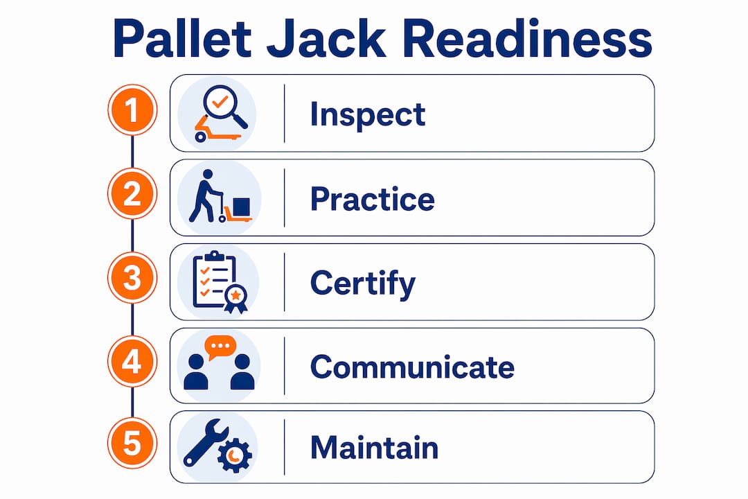 Infographic showing pallet jack preparation steps