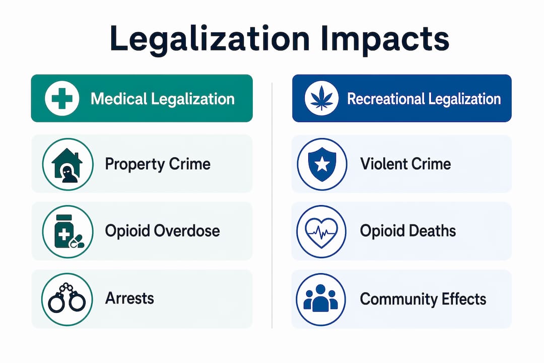 Infographic comparing criminal justice effects of legalization
