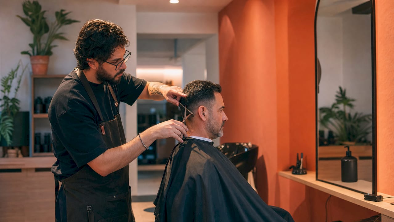 Man receiving classic men's haircut in barbershop