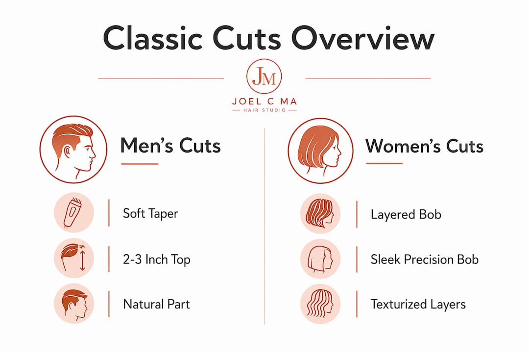 Infographic comparing classic men's and women's haircuts