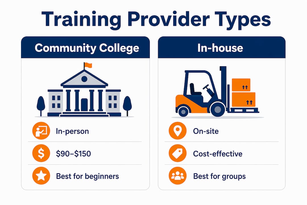 Comparison infographic of forklift training provider types