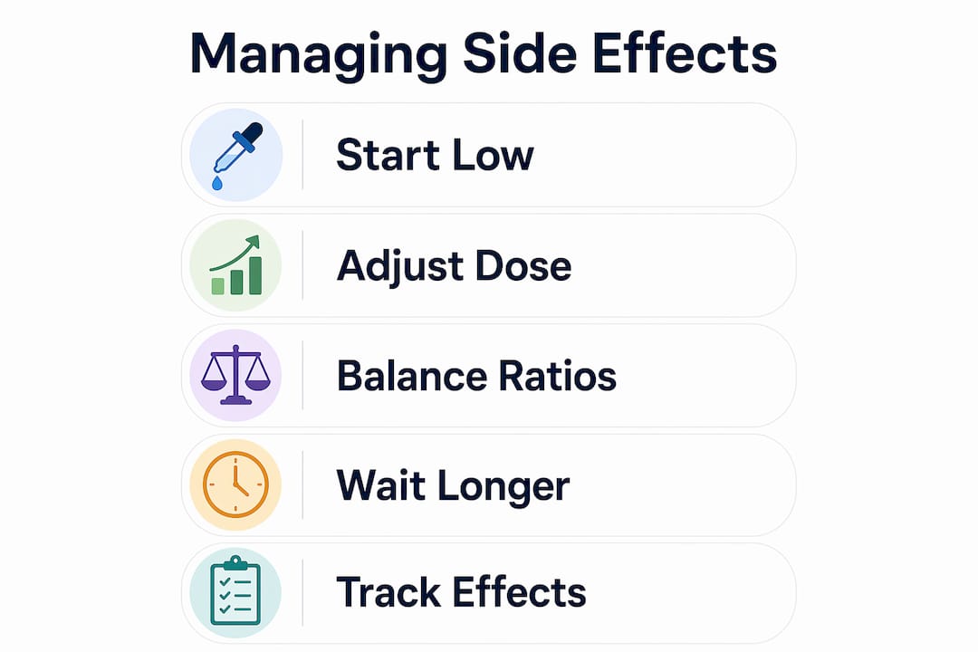 Infographic showing cannabis dosage side effect management steps