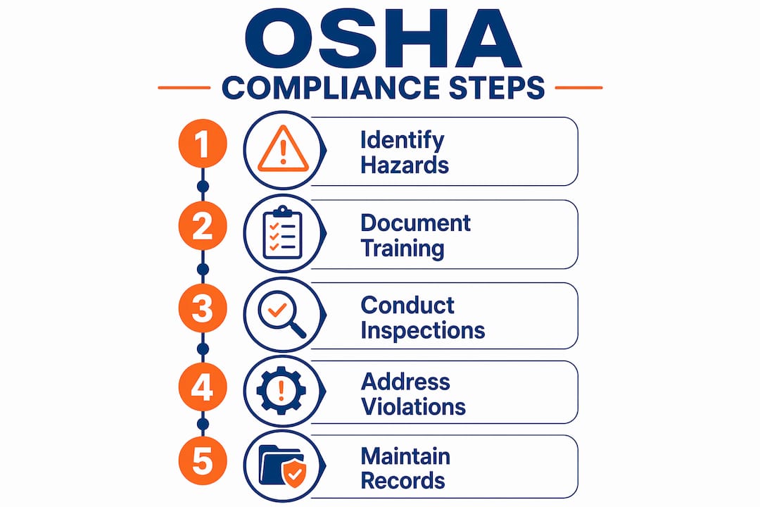Infographic illustrating OSHA compliance step-by-step process