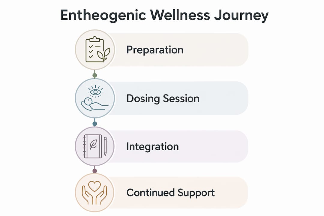 Infographic illustrating entheogenic wellness phases
