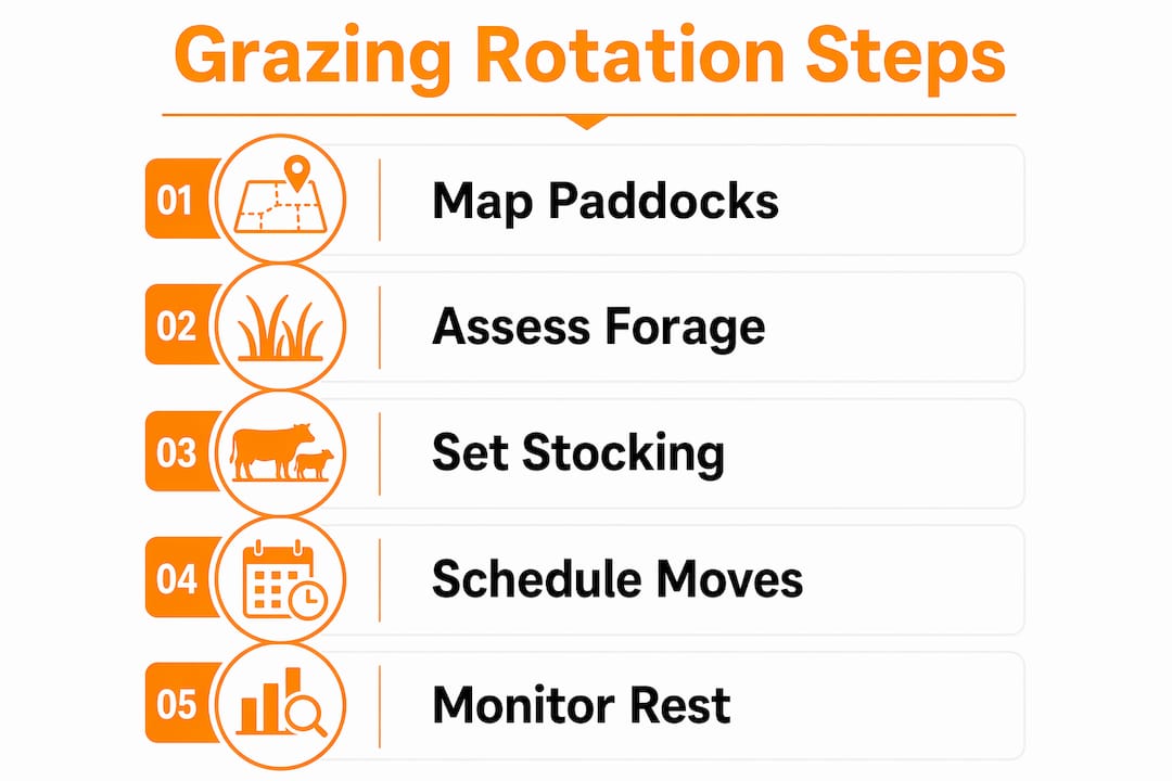 Step-by-step infographic of grazing rotation planning process