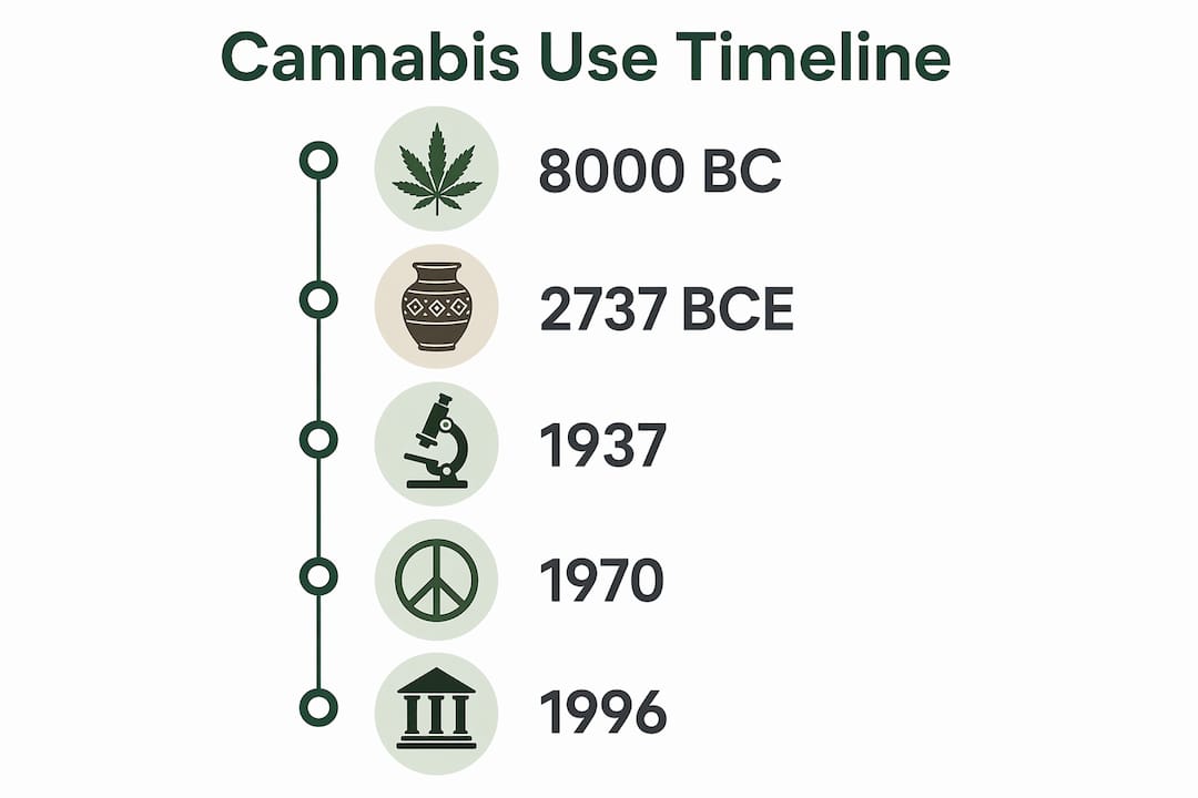 Timeline infographic of cannabis historical milestones