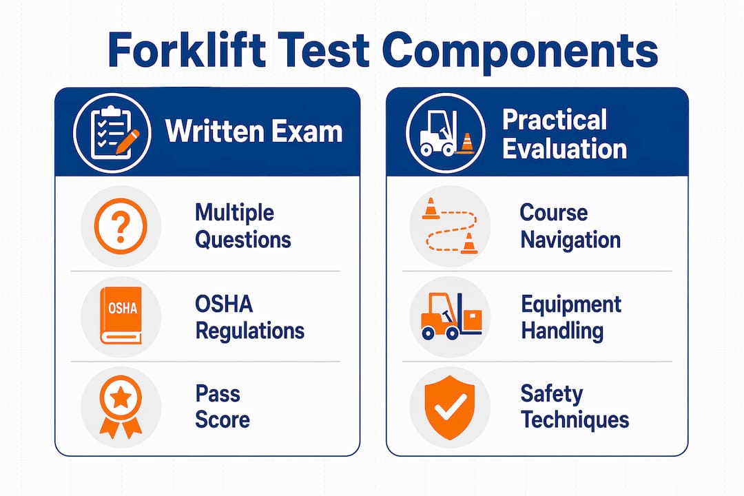 Infographic comparing written and practical forklift tests