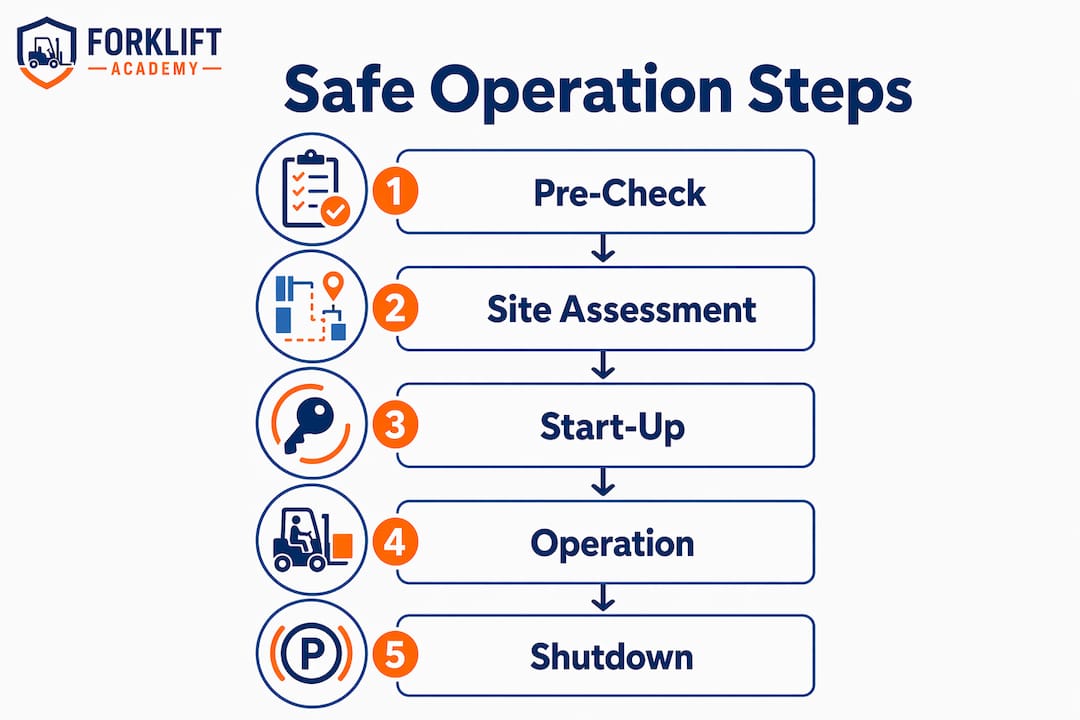 Infographic showing step-by-step scissor lift operation
