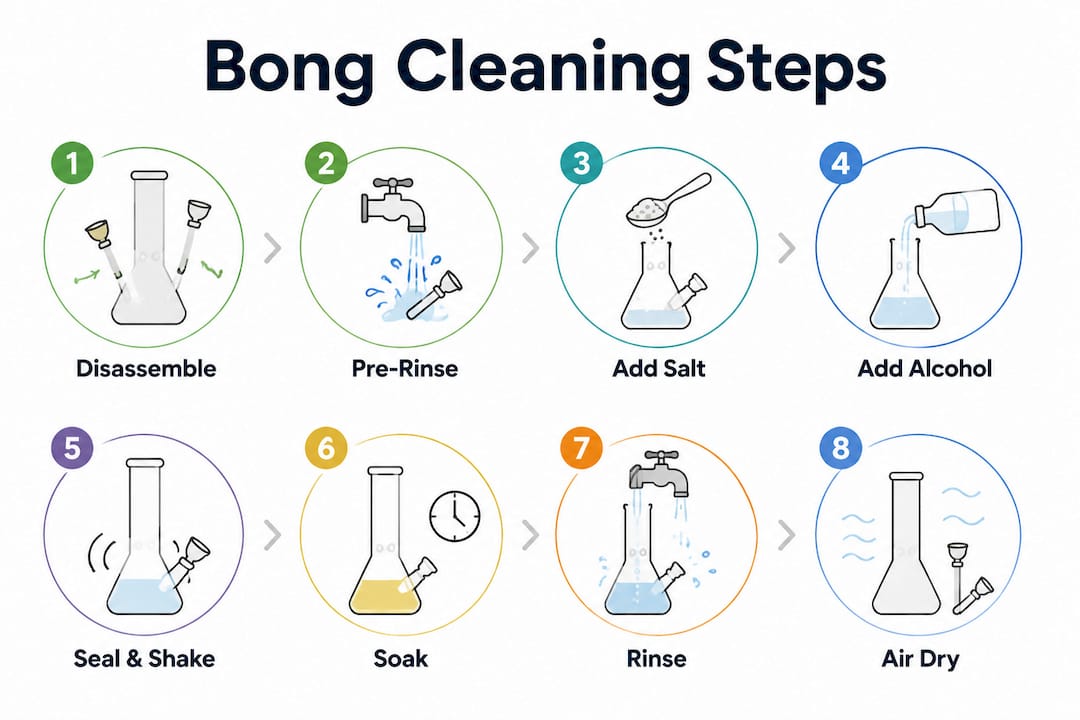Infographic showing bong cleaning steps vertically