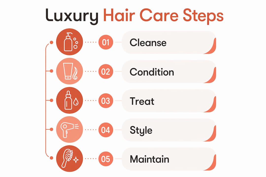Infographic outlining luxury hair care routine steps