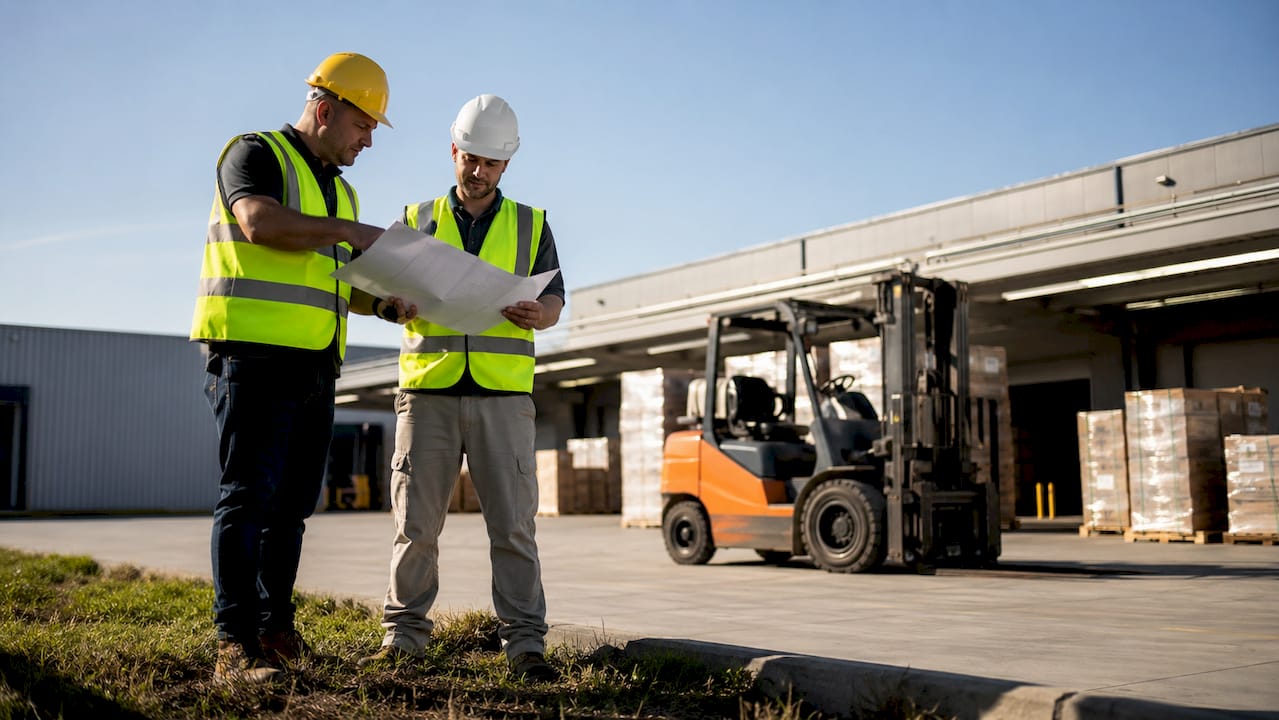 Supervisors reviewing forklift training steps
