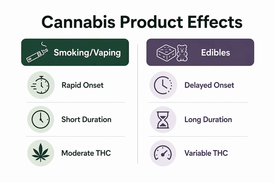 Infographic comparing cannabis product effects and potency