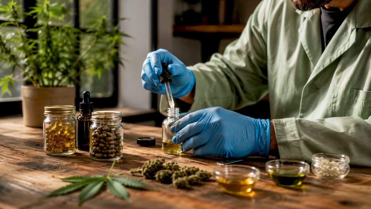 Lab technician preparing CBD mood research samples