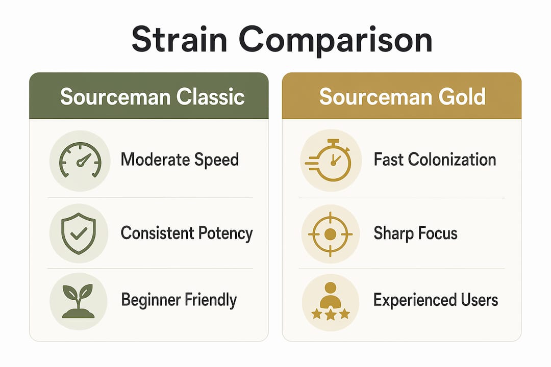 Infographic comparing Sourceman Classic and Gold strains