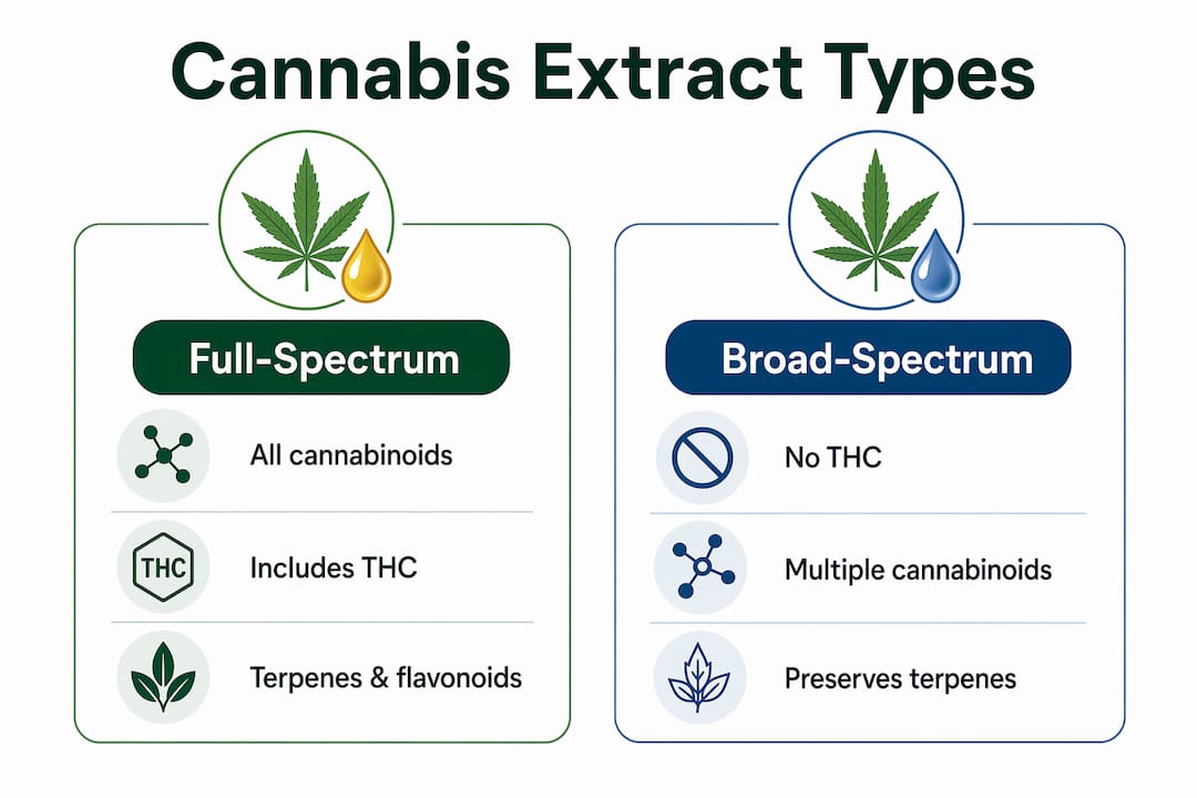 Infographic comparing full-spectrum and broad-spectrum cannabis extracts