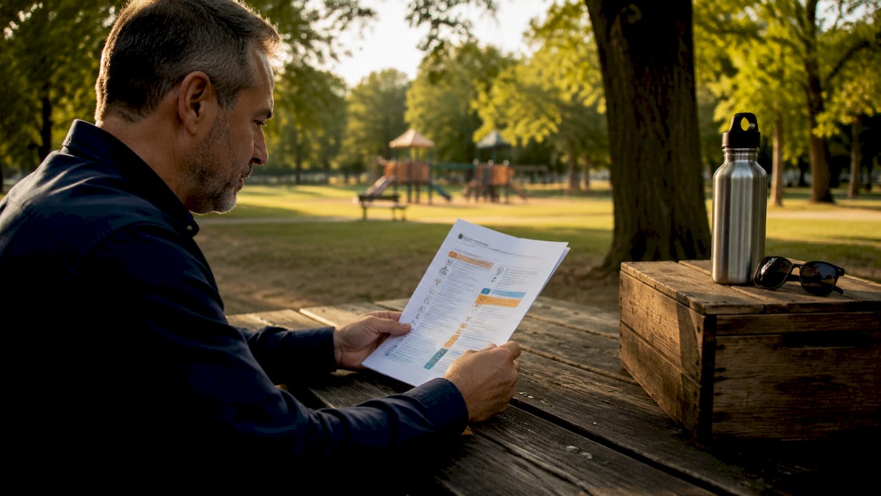 Manager reviewing safety protocols document