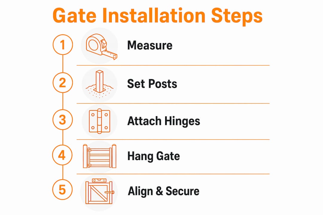 Infographic illustrating fence gate installation steps