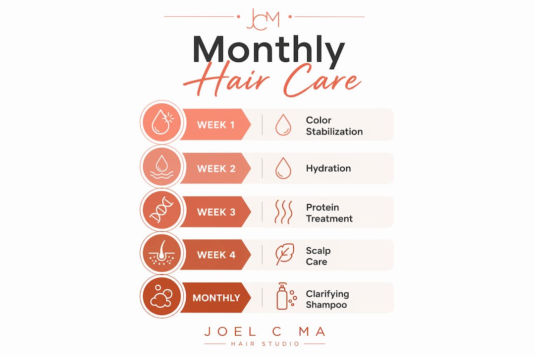 Infographic detailing monthly hair care routine steps