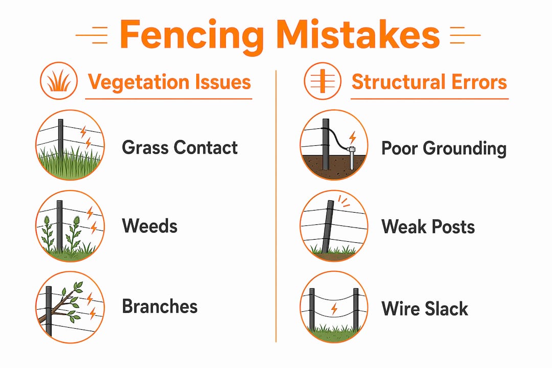 Infographic comparing vegetation vs structural fencing mistakes