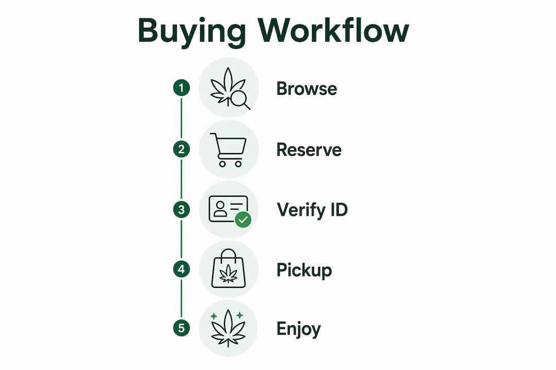 Infographic showing cannabis flower buying workflow steps