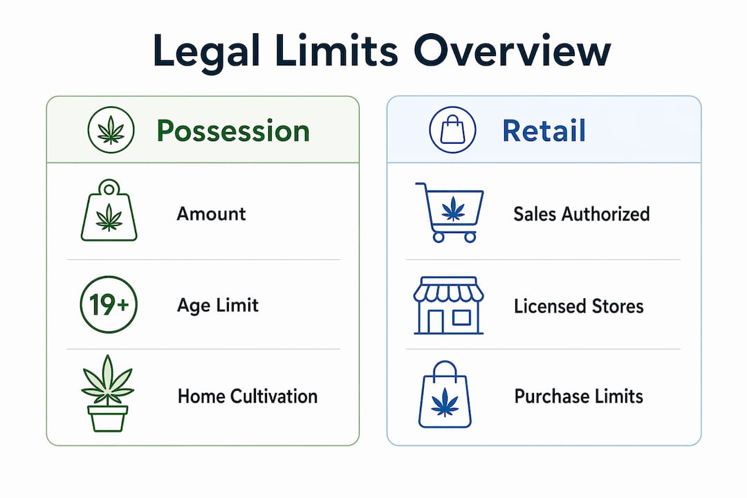 Infographic comparing cannabis possession and retail legal limits