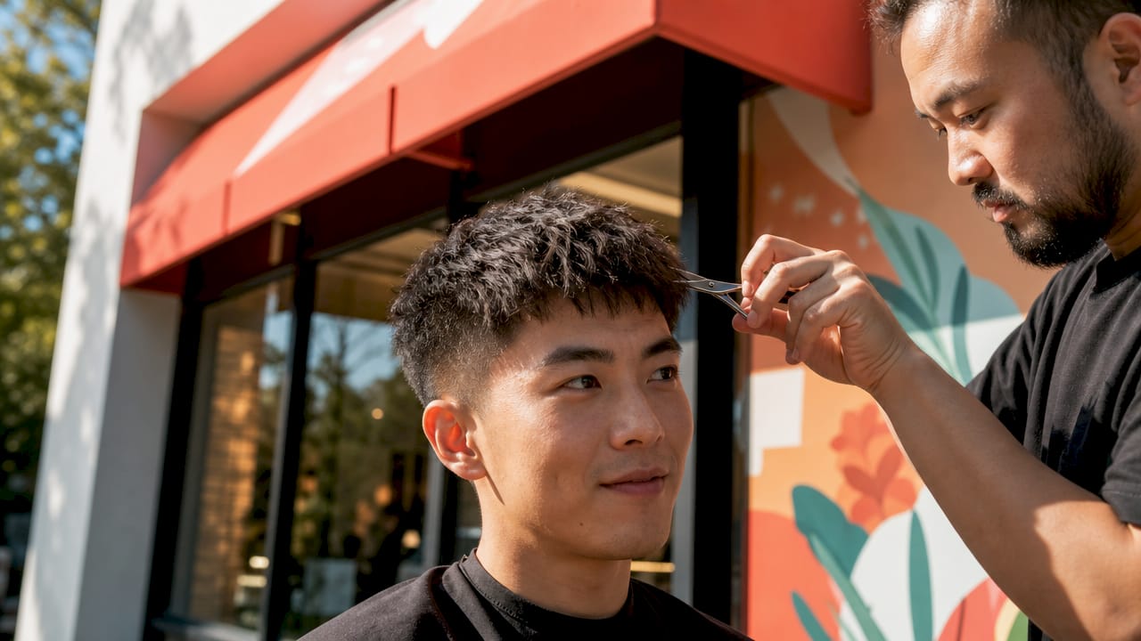 Man getting textured crop haircut at barber shop
