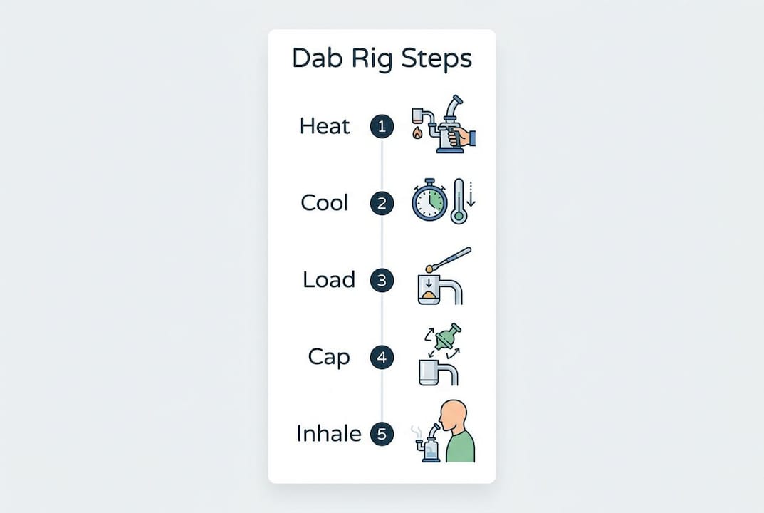 Infographic illustrating step-by-step dab rig usage