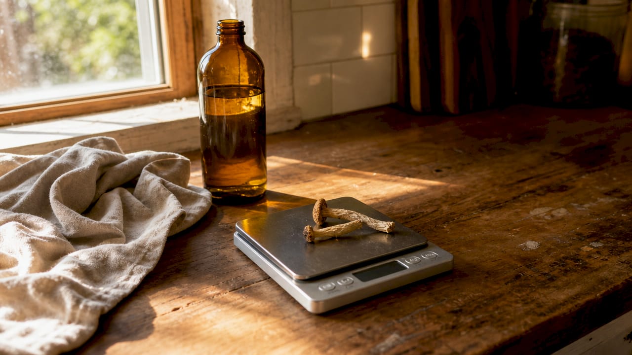 Preparation setup for Golden Teacher mushroom dose