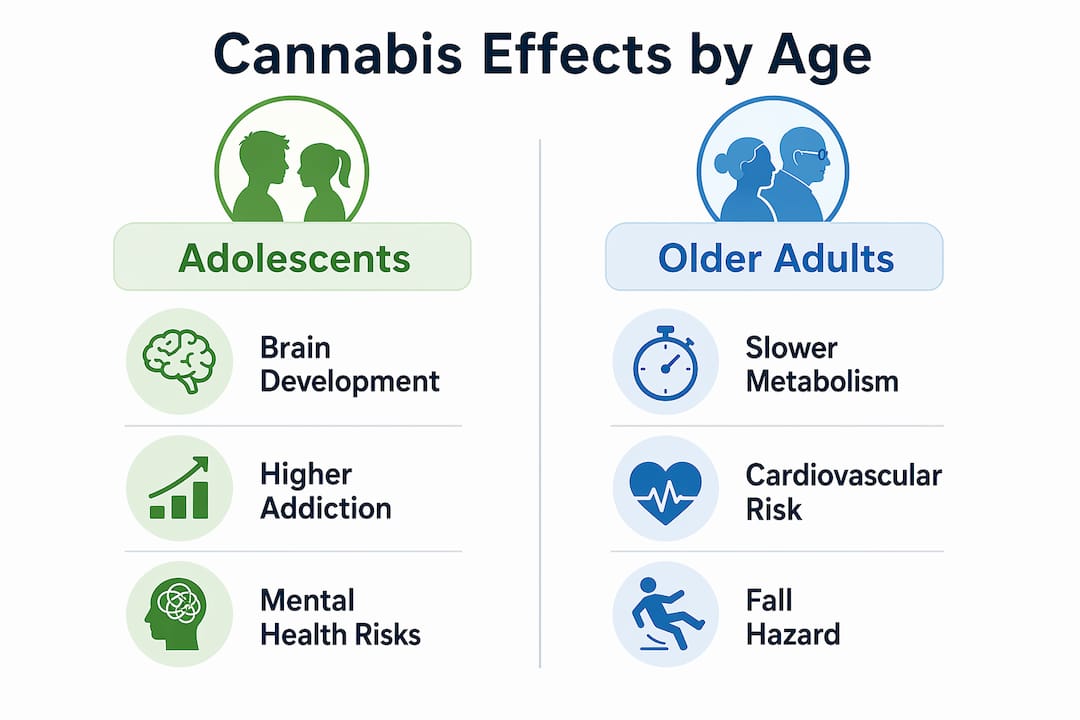 Infographic comparing cannabis effects on adolescents and older adults