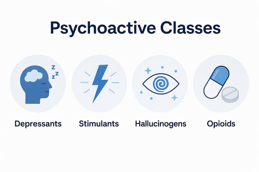 Infographic showing psychoactive compound classes