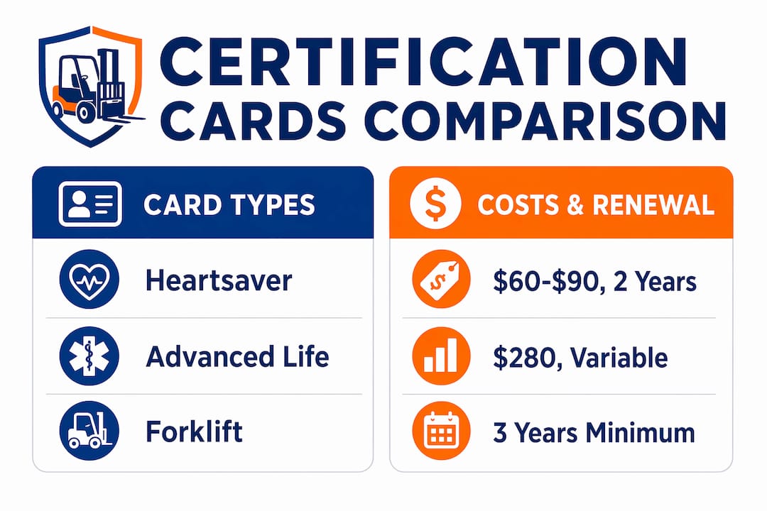 Infographic comparing certification cards types and costs
