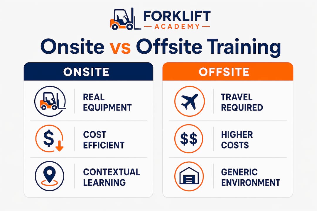 Infographic comparing onsite and offsite training benefits