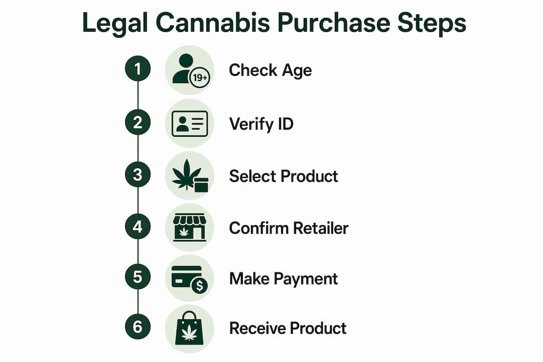 Infographic illustrating steps to legally purchase cannabis