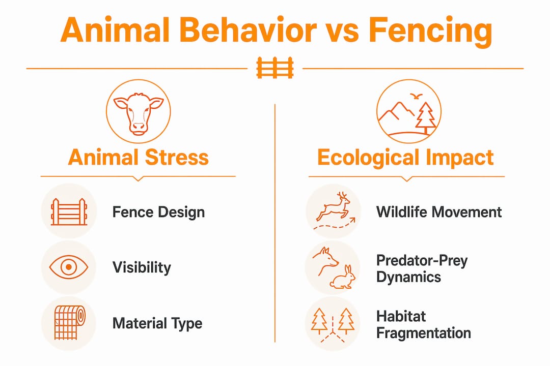 Infographic comparing animal stress and ecological impacts of fencing