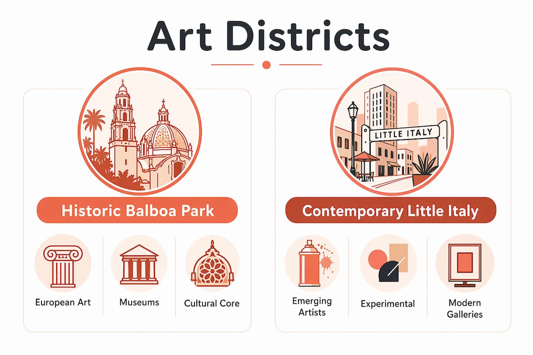 Infographic comparing main San Diego art districts