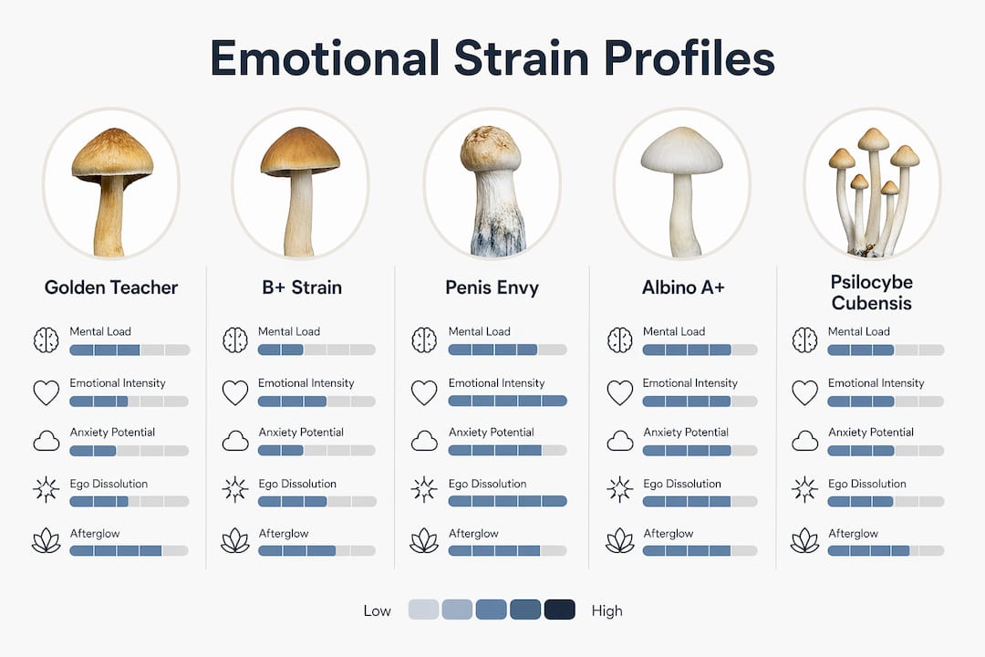 Infographic ranking emotional profiles of psilocybin strains