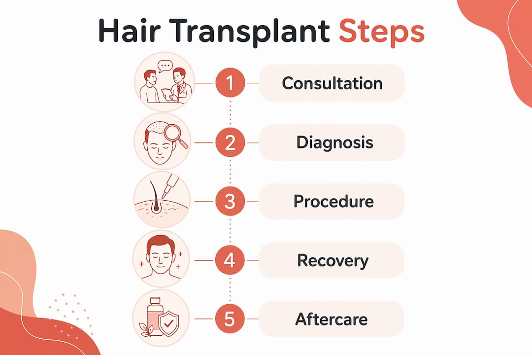 Infographic showing hair transplant procedure steps