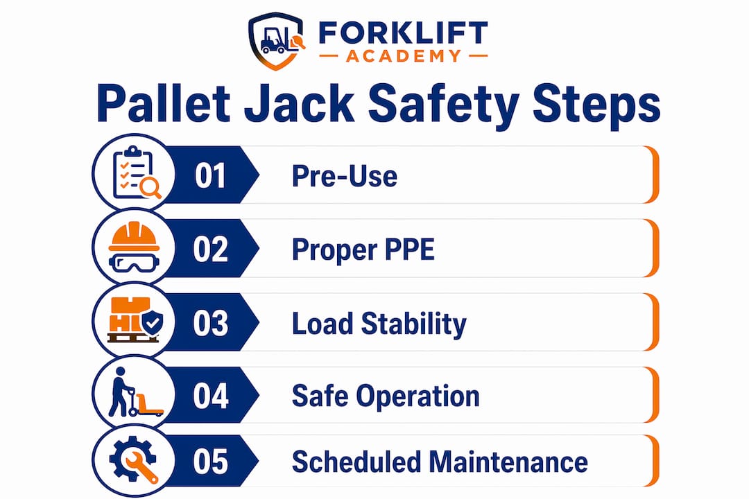 Infographic outlining pallet jack safety steps