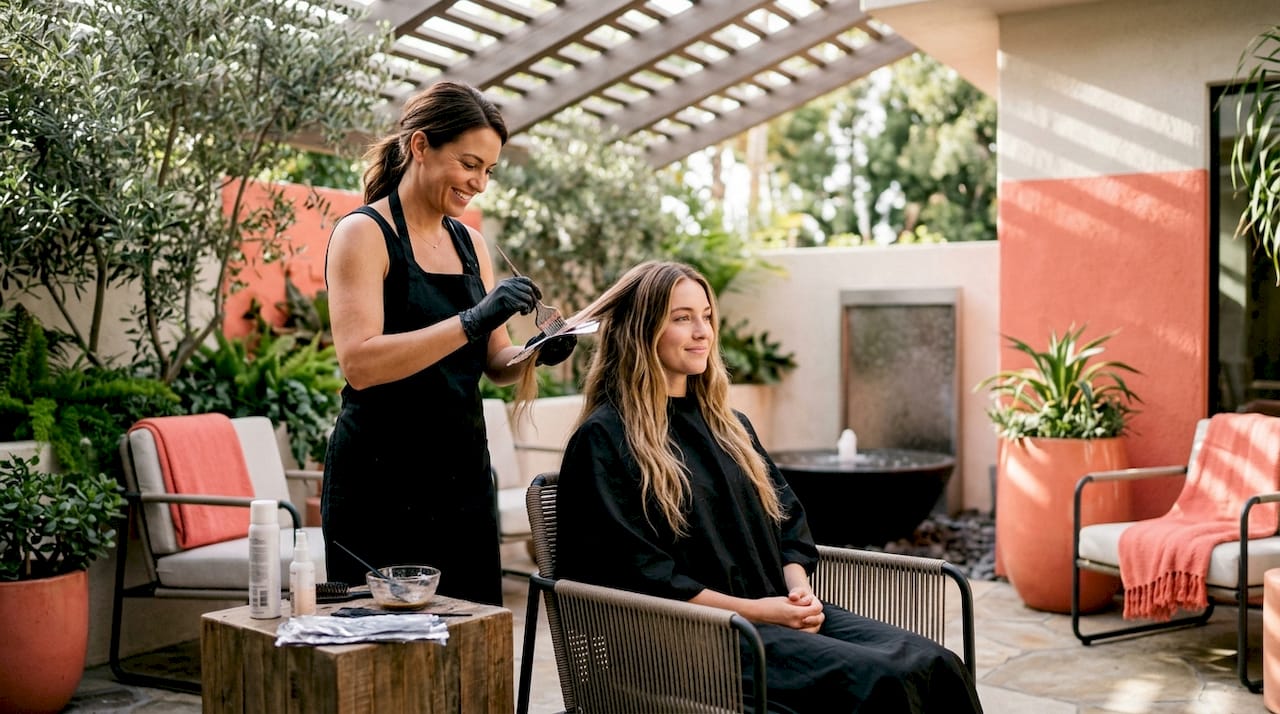 Stylist applying balayage in luxury La Jolla salon
