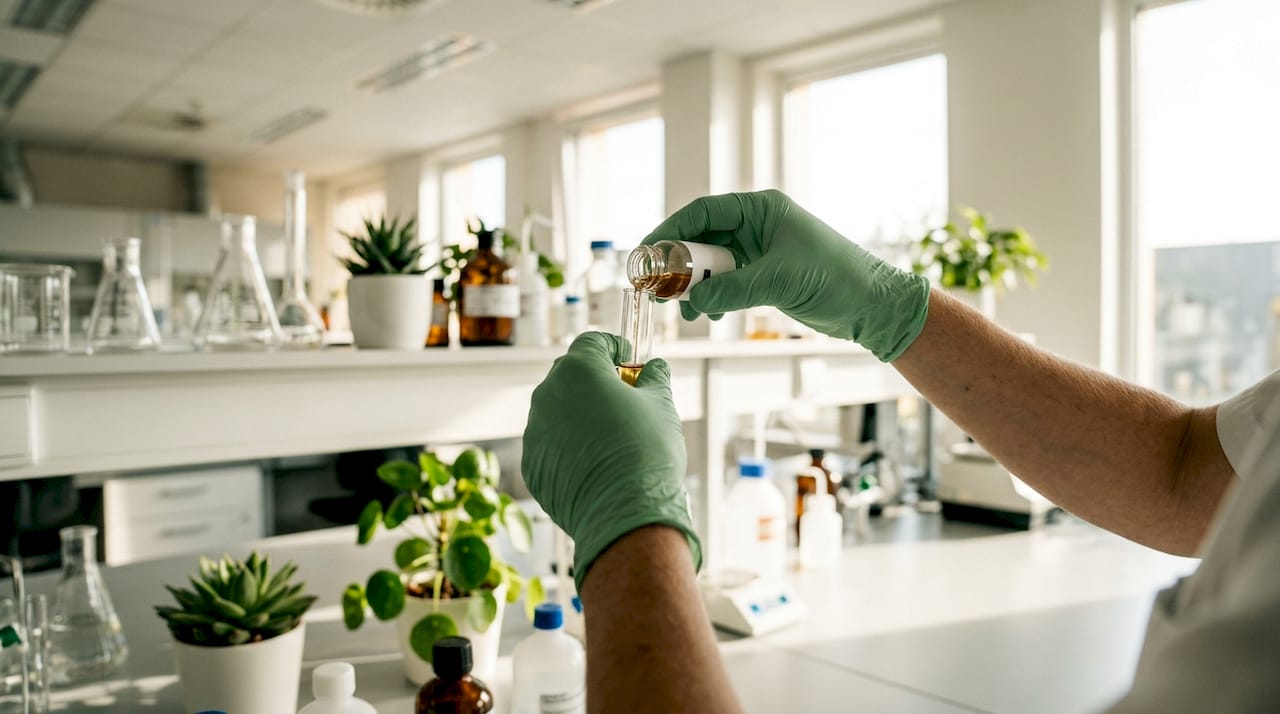 Lab technician preparing CBD sample for purity test