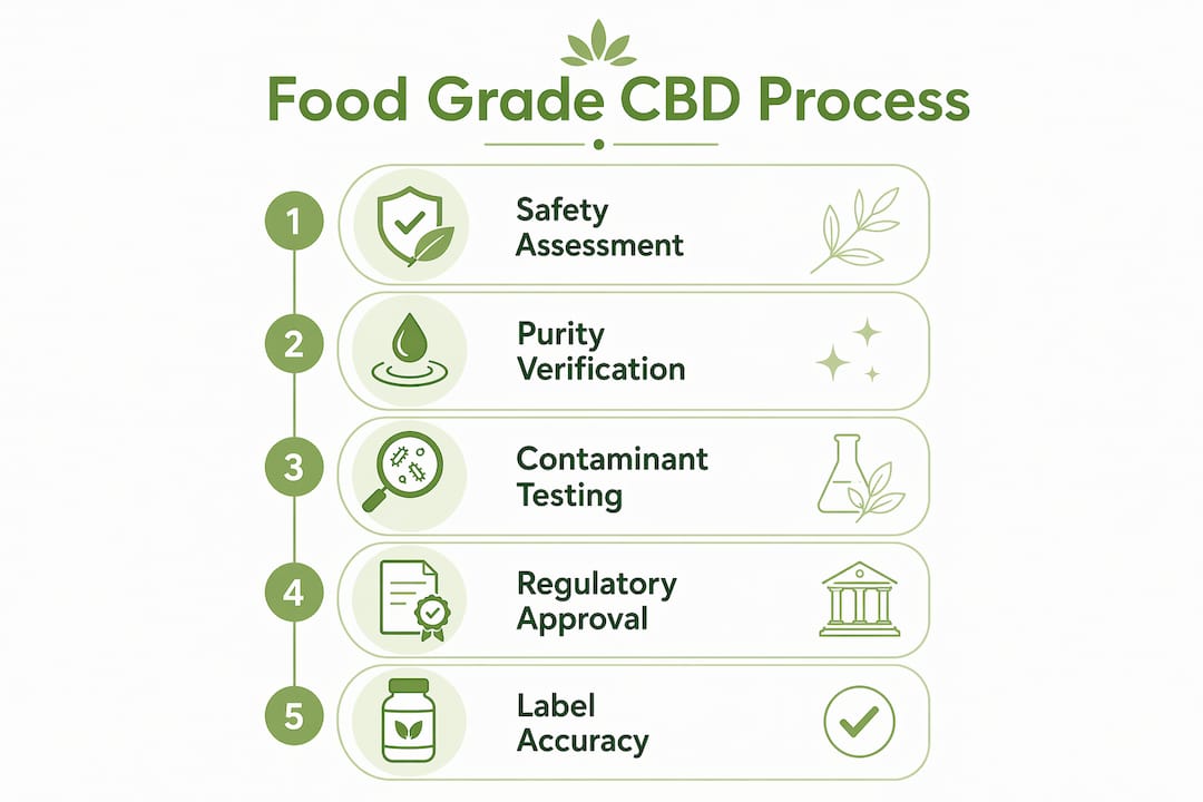 Infographic showing steps in food grade CBD standard process