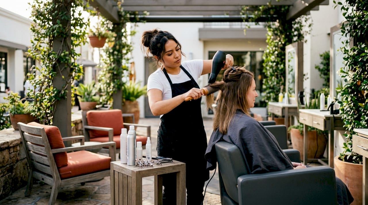 Stylist performing blowout at Drybar San Diego salon