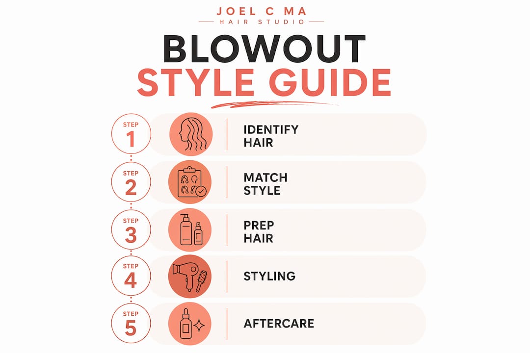 Vertical flow infographic showing blowout style selection steps