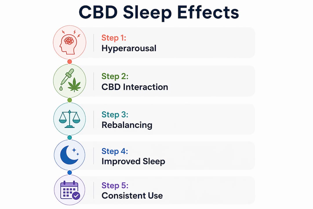 Infographic illustrating CBD’s biological sleep effect steps