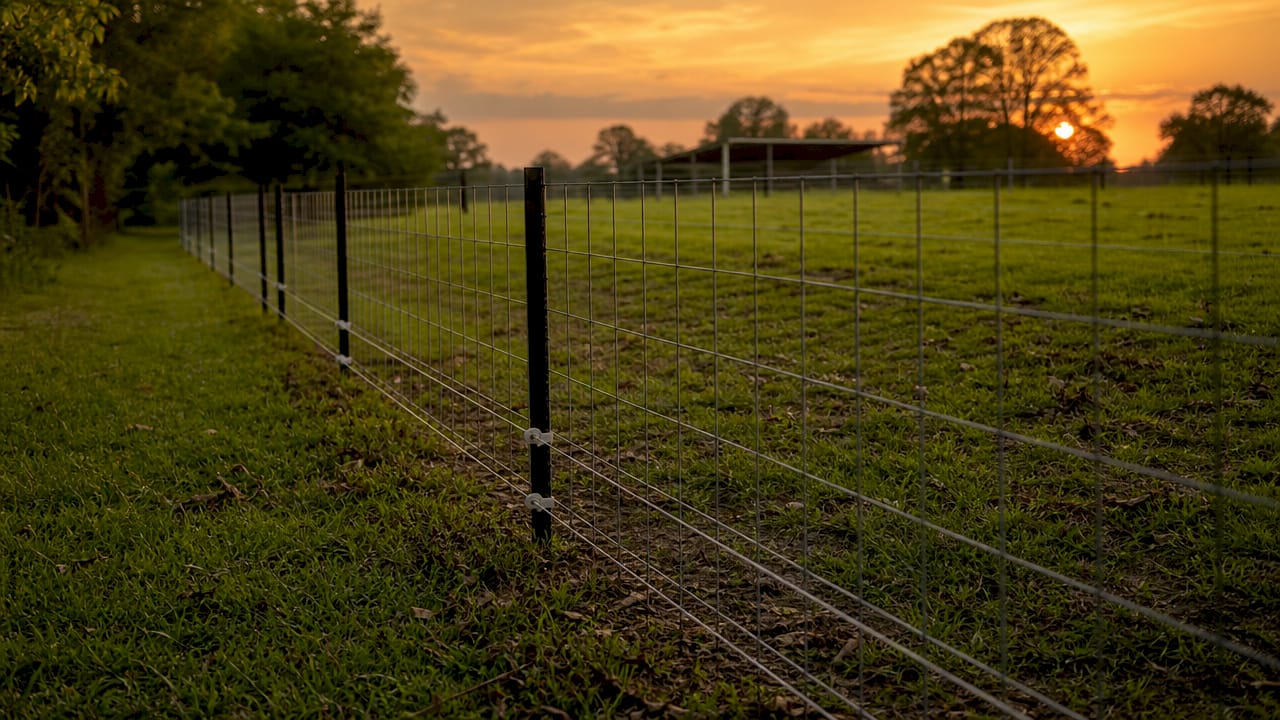 Detailed close-up of welded wire pig fence