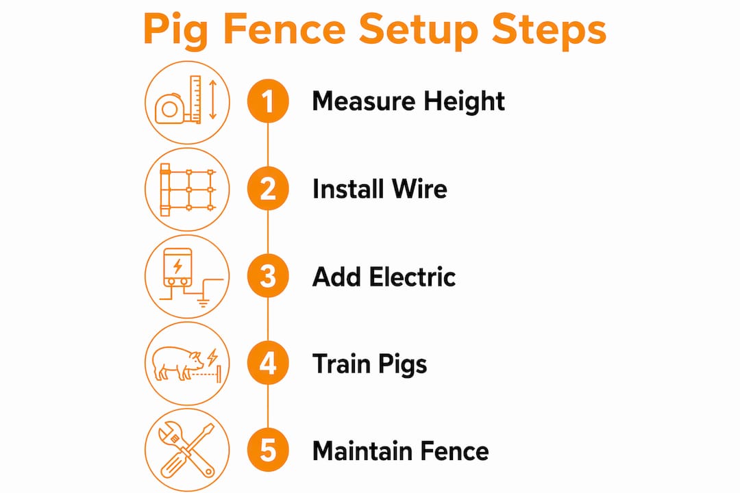 Infographic illustrating pig fencing setup steps