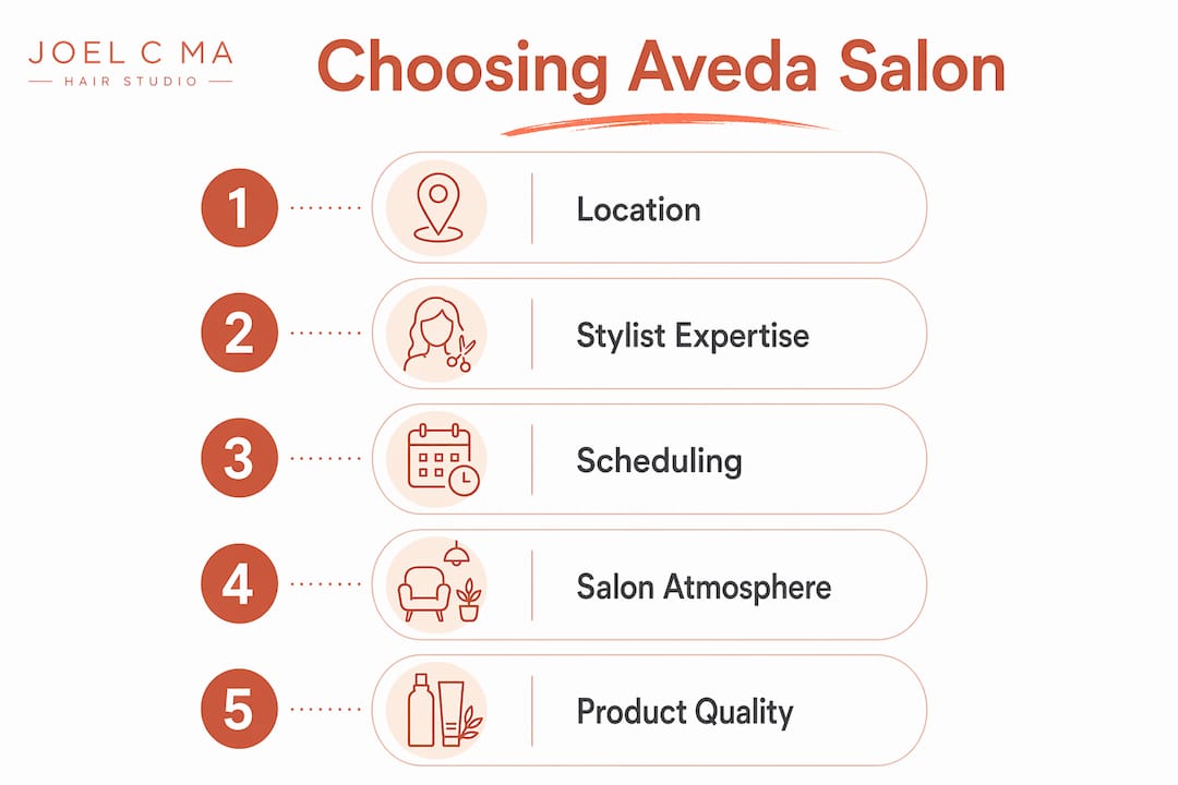 Infographic showing steps to choose Aveda salon